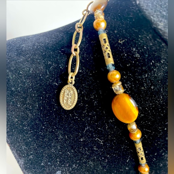 Vintage Necklace. Brass & Bead Tiger Eye Michael Golan 18" - Picture 6 of 10